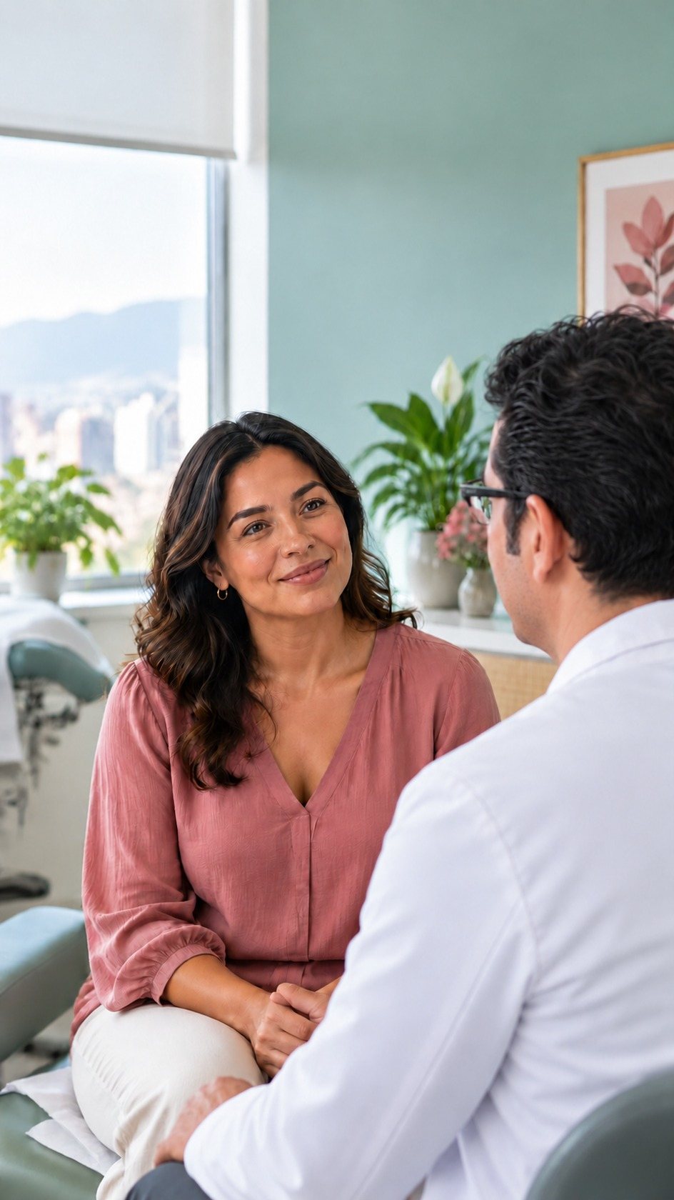 El ginecólogo conversa con una paciente en el consultorio